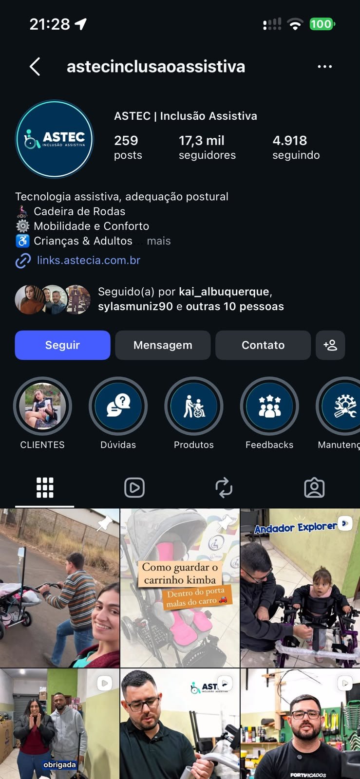 Perfil da ASTEC no Instagram